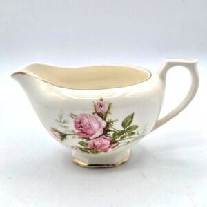 Vintage Rare Canonsburg China Pink Rose Bouquet Creamer 22K Gold Trim